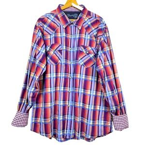 Wrangler Mens Long Sleeve Button Up Shirt XXL Western Cowboy Rodeo FlipCuff Snap